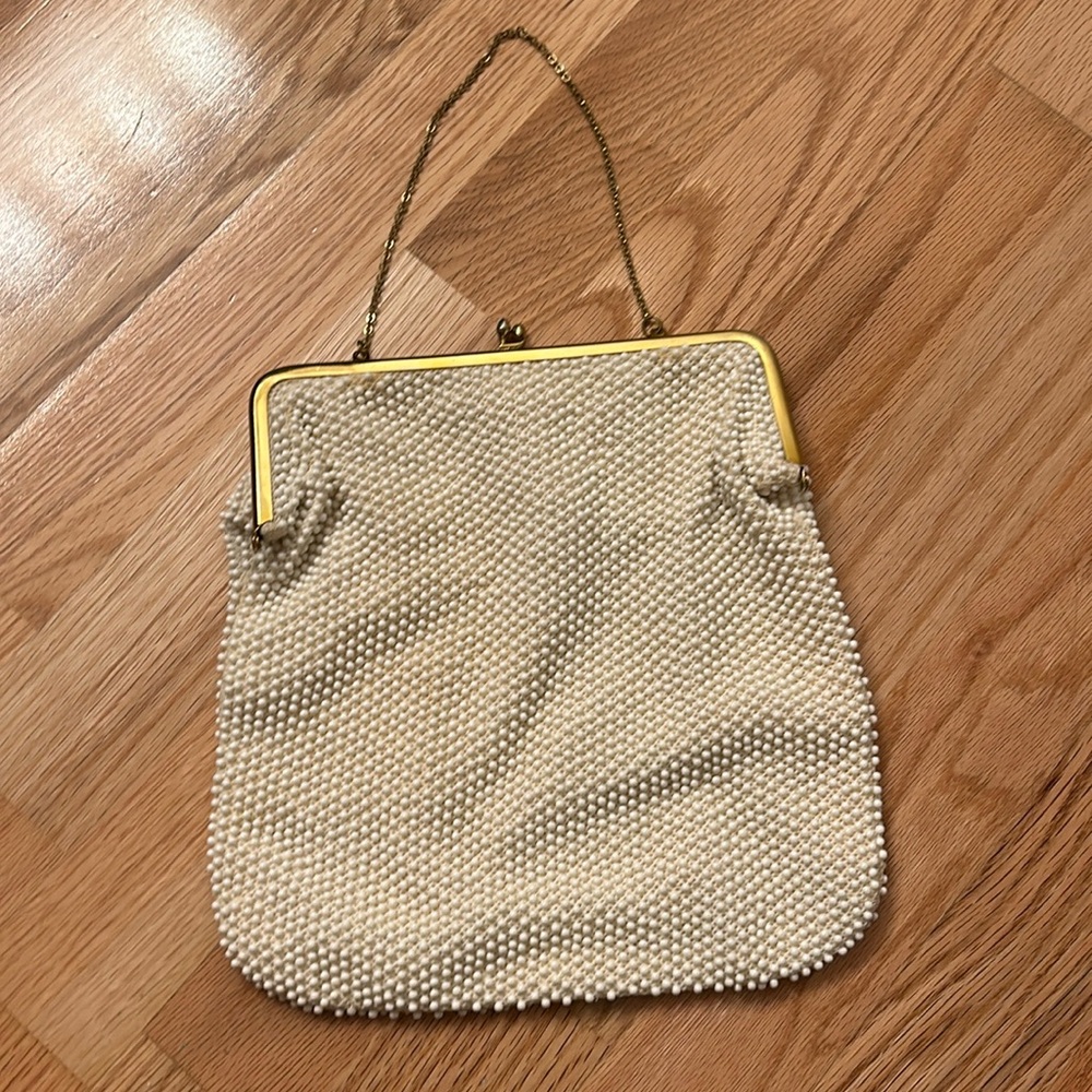 White and gold vintage purse